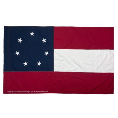first national confederate flag 7 star stars and bars flag sewn cotton (re enactor quality with sleeve and ties) 3 x 5 ft.