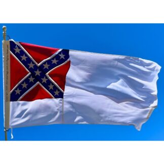confederate 2nd national flag 3 x 6 ft. with pole hem / sleeve and ties sewn premium cotton embroidered (re enactors quality)