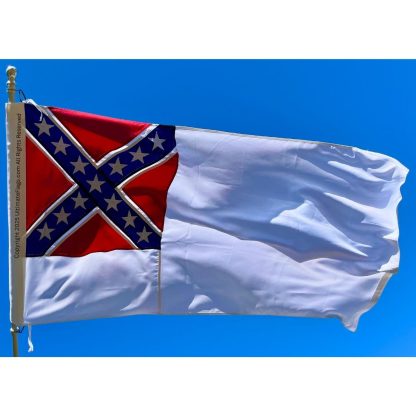 confederate 2nd national flag 3 x 6 ft. with pole hem / sleeve and ties sewn premium cotton embroidered (re enactors quality)