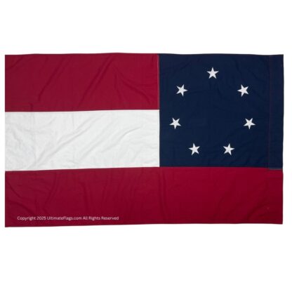 first national confederate flag 7 star stars and bars flag sewn cotton (re enactor quality with sleeve and ties) 3 x 5 ft.