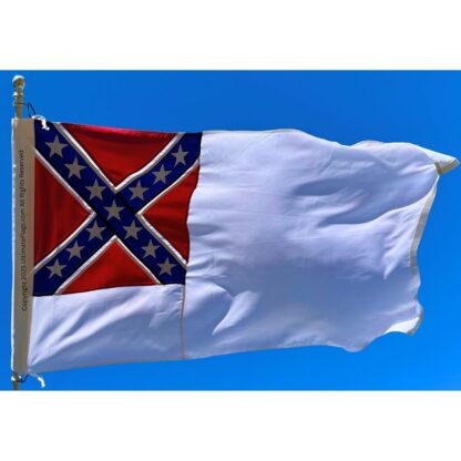 confederate 2nd national flag 3 x 6 ft. with pole hem / sleeve and ties sewn premium cotton embroidered (re enactors quality)