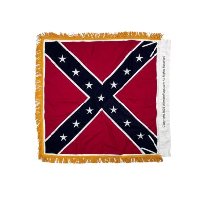 confederate artillery battle flag – 38x38 inch square cotton with gold fringe & sleeve / polehem – civil war replica