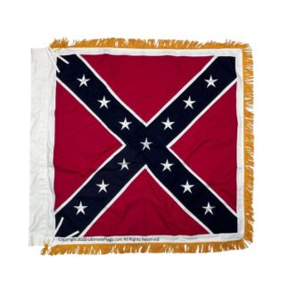 confederate artillery battle flag – 38x38 inch square cotton with gold fringe & sleeve / polehem – civil war replica
