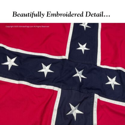 confederate artillery battle flag – 38x38 inch square cotton with gold fringe & sleeve / polehem – civil war replica