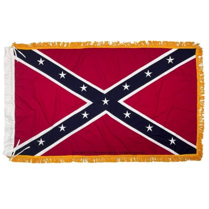 rebel flag cotton with fringe flags 3 x 5 ft. with pole sleeve / ties