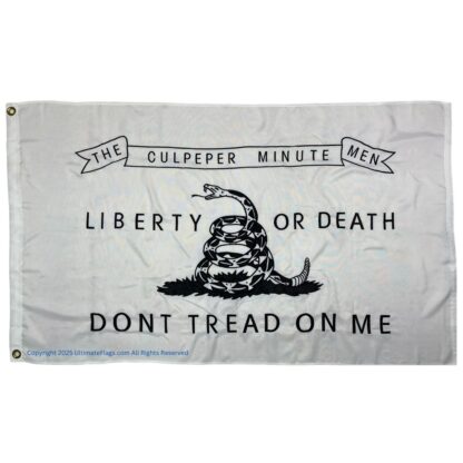 don't tread on me white culpeper minute men double nylon embroidered flag 3 x 5 ft.