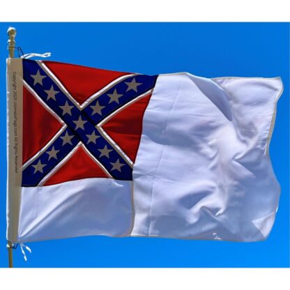 confederate 2nd national flag 3 x 6 ft. with pole hem / sleeve and ties sewn premium cotton embroidered (re enactors quality)