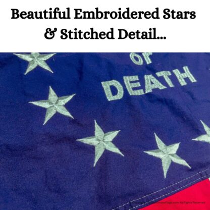 hunter's flag liberty or death rebellious stripes flag sewn embroidered cotton 3 x 5 ft.