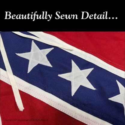confederate 2nd national flag 3 x 6 ft. with pole hem / sleeve and ties sewn premium cotton embroidered (re enactors quality)