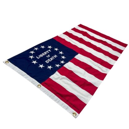 hunter's flag liberty or death rebellious stripes flag sewn embroidered cotton 3 x 5 ft.