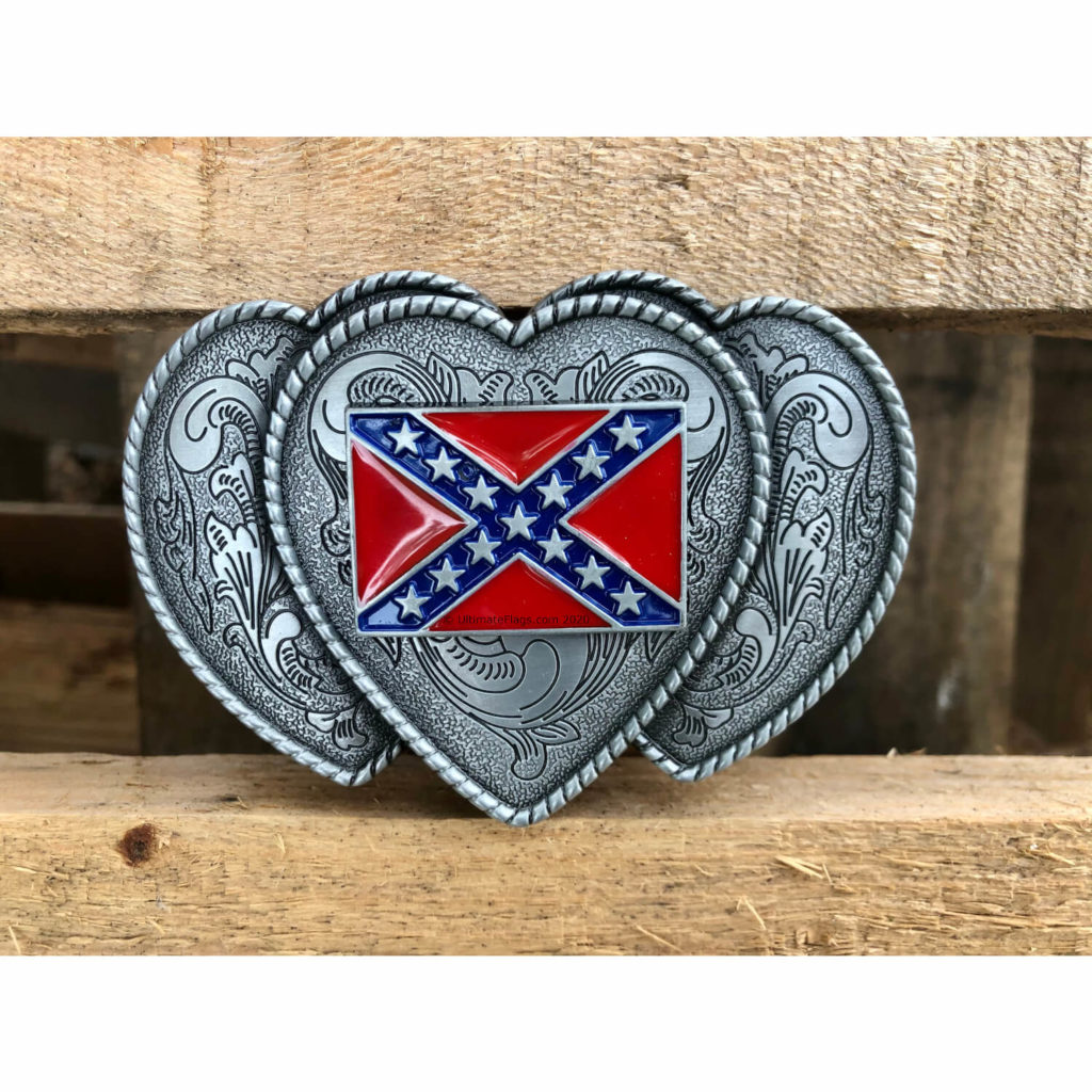 Rebel Flag with Hearts Belt Buckle for sale (Ladies / Women)