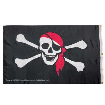 pirate flag jolly roger red hat flag 3 x 5 ft. double nylon embroidered