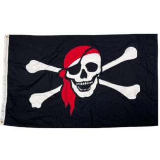 pirate flag jolly roger red hat flag 3 x 5 ft. cotton embroidered