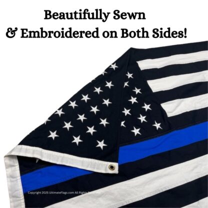 police flag thin blue line sewn & embroidered cotton indoor 3 x 5 ft