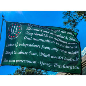 gw bear arms quote flag in green washington colors