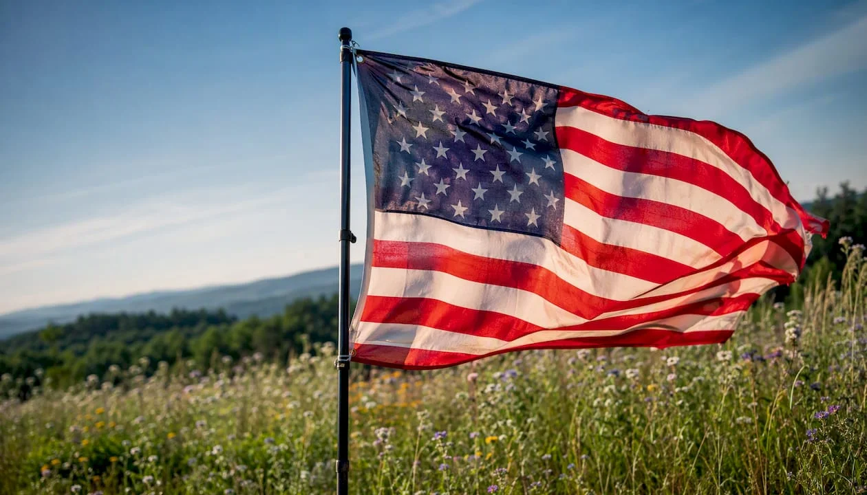 Vibrant nylon flag fluttering outdoors