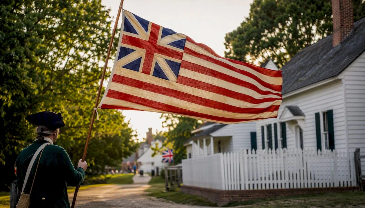 Reenactor holding Grand Union Flag