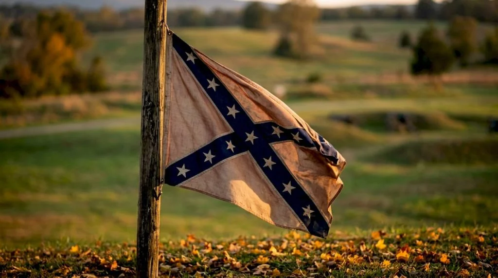 Confederate battle flag waving outdoors