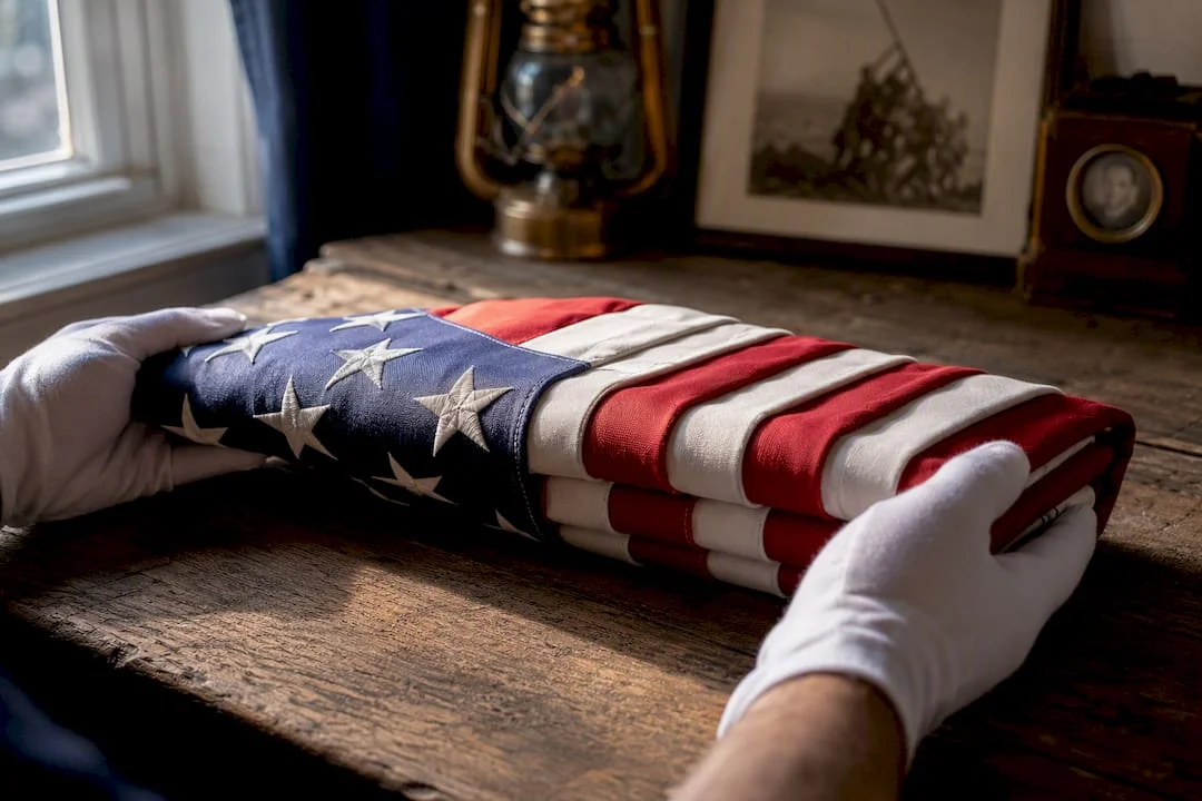 Partial American flag showing thirteen folds