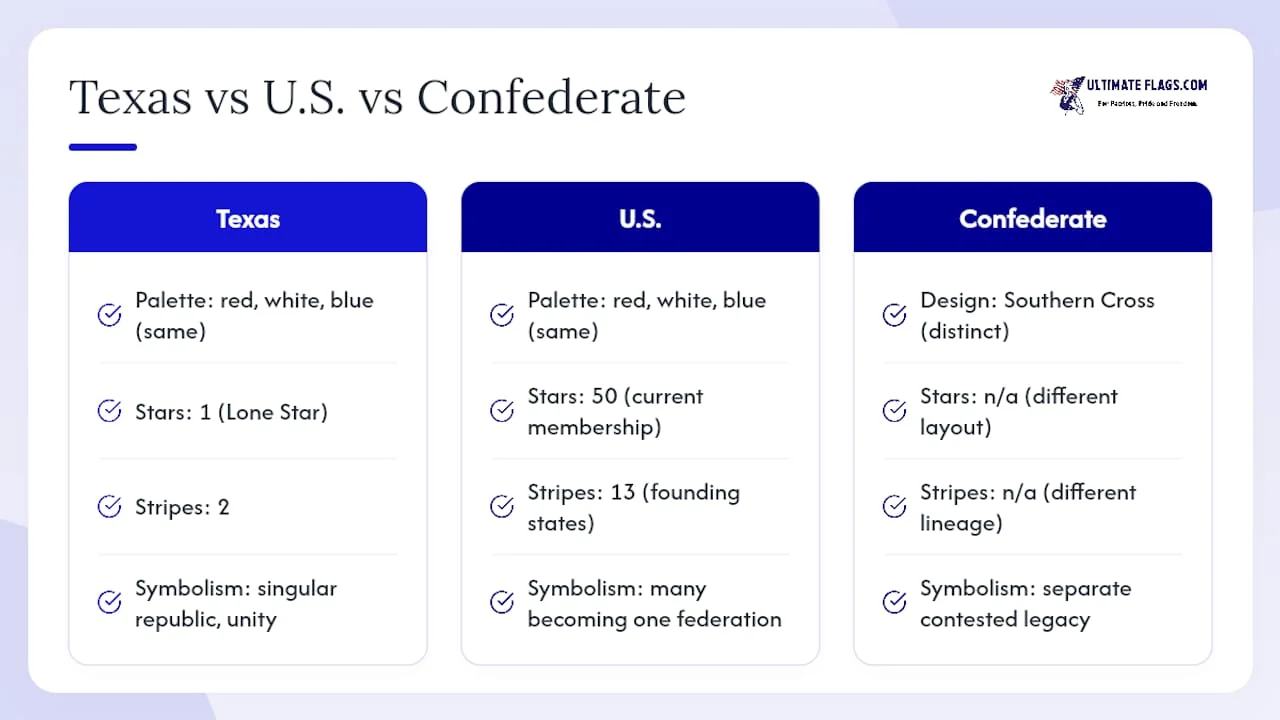 Comparison of Texas, U.S., and Confederate flags