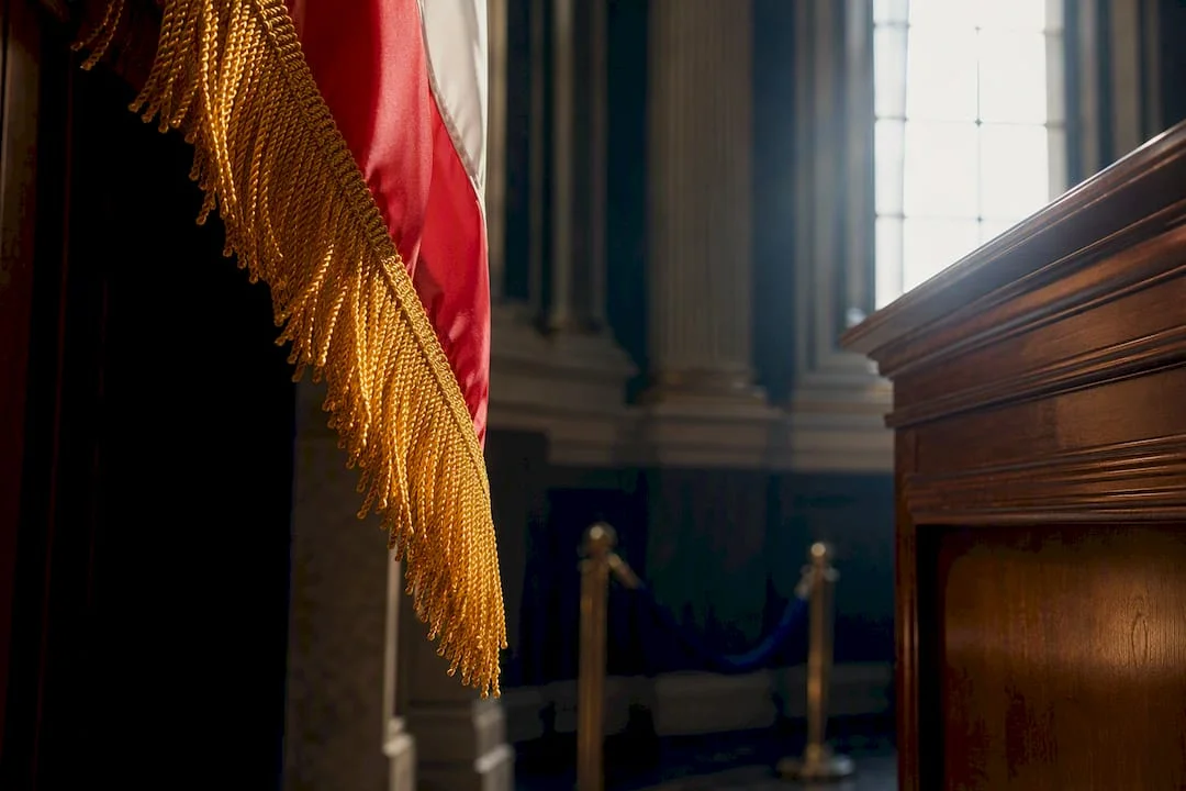 Gold fringe on a ceremonial American flag