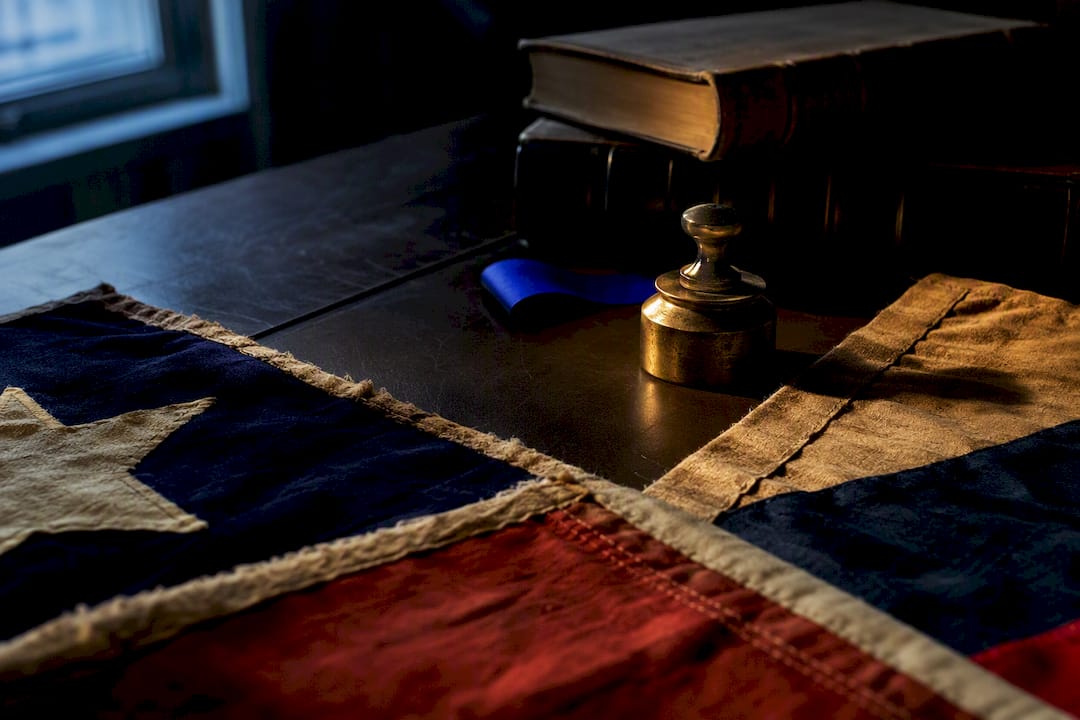 Historic flag textiles in an archival setting