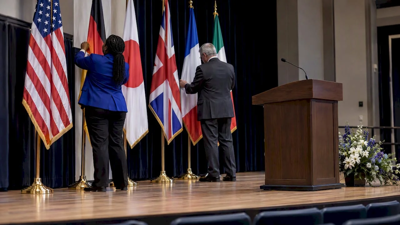 National flags arranged on ceremony stage