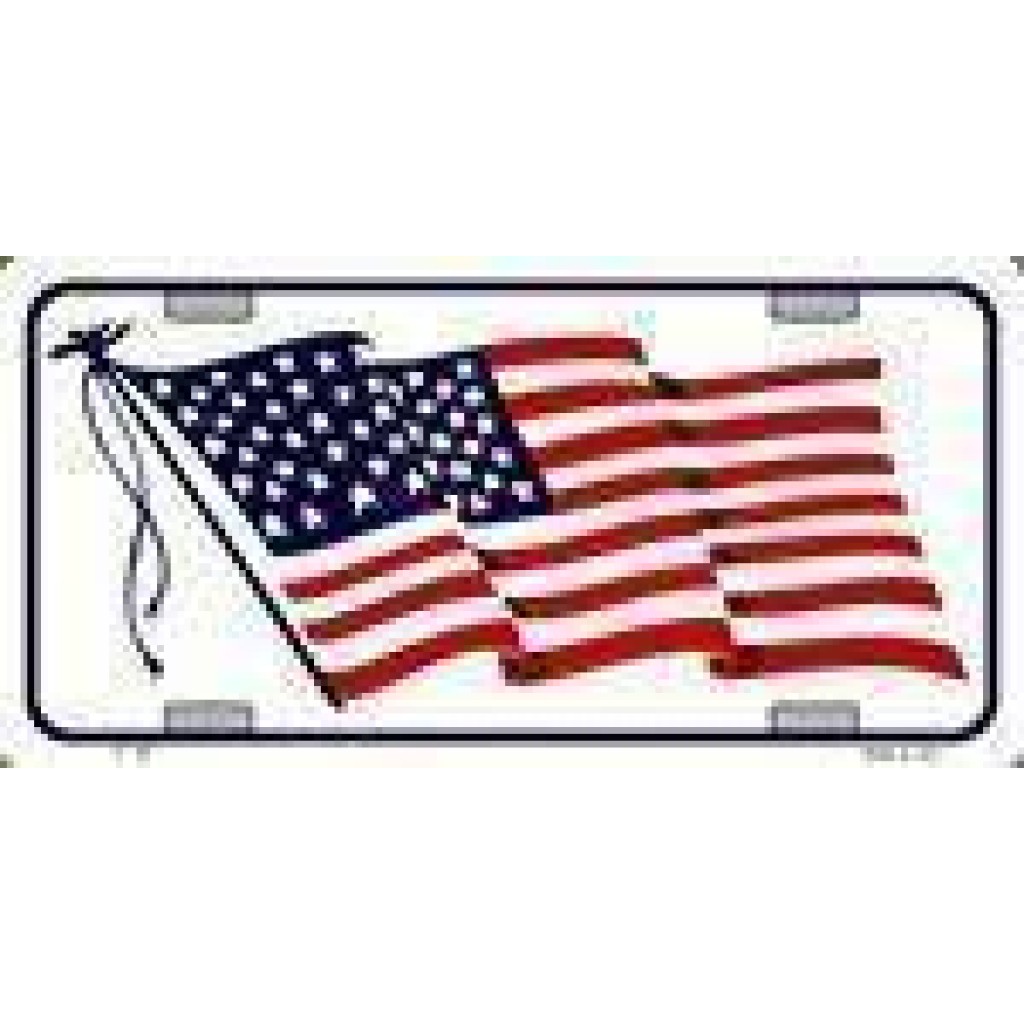 American Flag Waving White Bkg License Plate